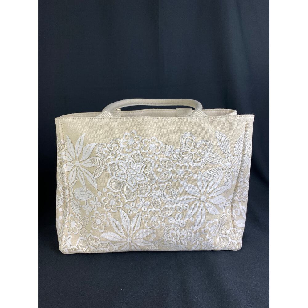 OSCAR DE LA RENTA Bag Ivory Floral Lace Canvas Tote Handbag Large - Picture 5 of 14